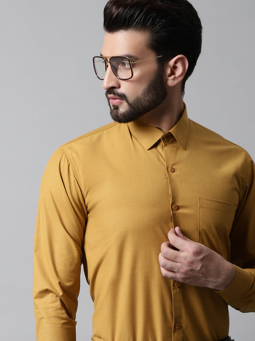 Jainish Men's Mustard Classic Slim Fit Solid Formal Shirt | Grocsy