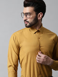 Jainish Men's Mustard Classic Slim Fit Solid Formal Shirt | Grocsy