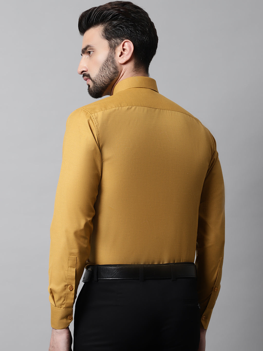 Jainish Men's Mustard Classic Slim Fit Solid Formal Shirt | Grocsy
