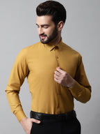 Jainish Men's Mustard Classic Slim Fit Solid Formal Shirt | Grocsy