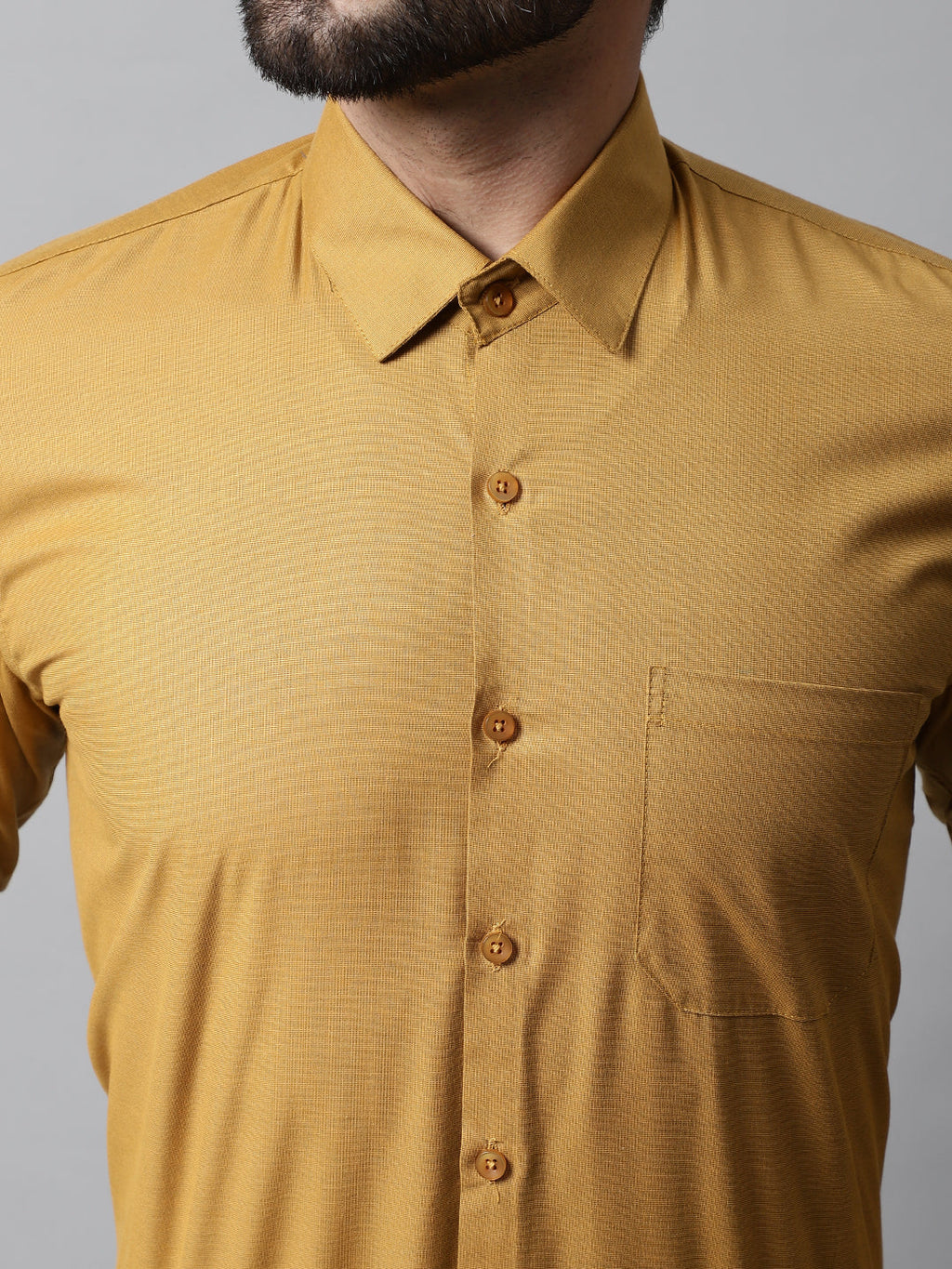 Jainish Men's Mustard Classic Slim Fit Solid Formal Shirt | Grocsy