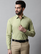 Jainish Men's Pista Green Classic Slim Fit Solid Formal Shirt | Grocsy