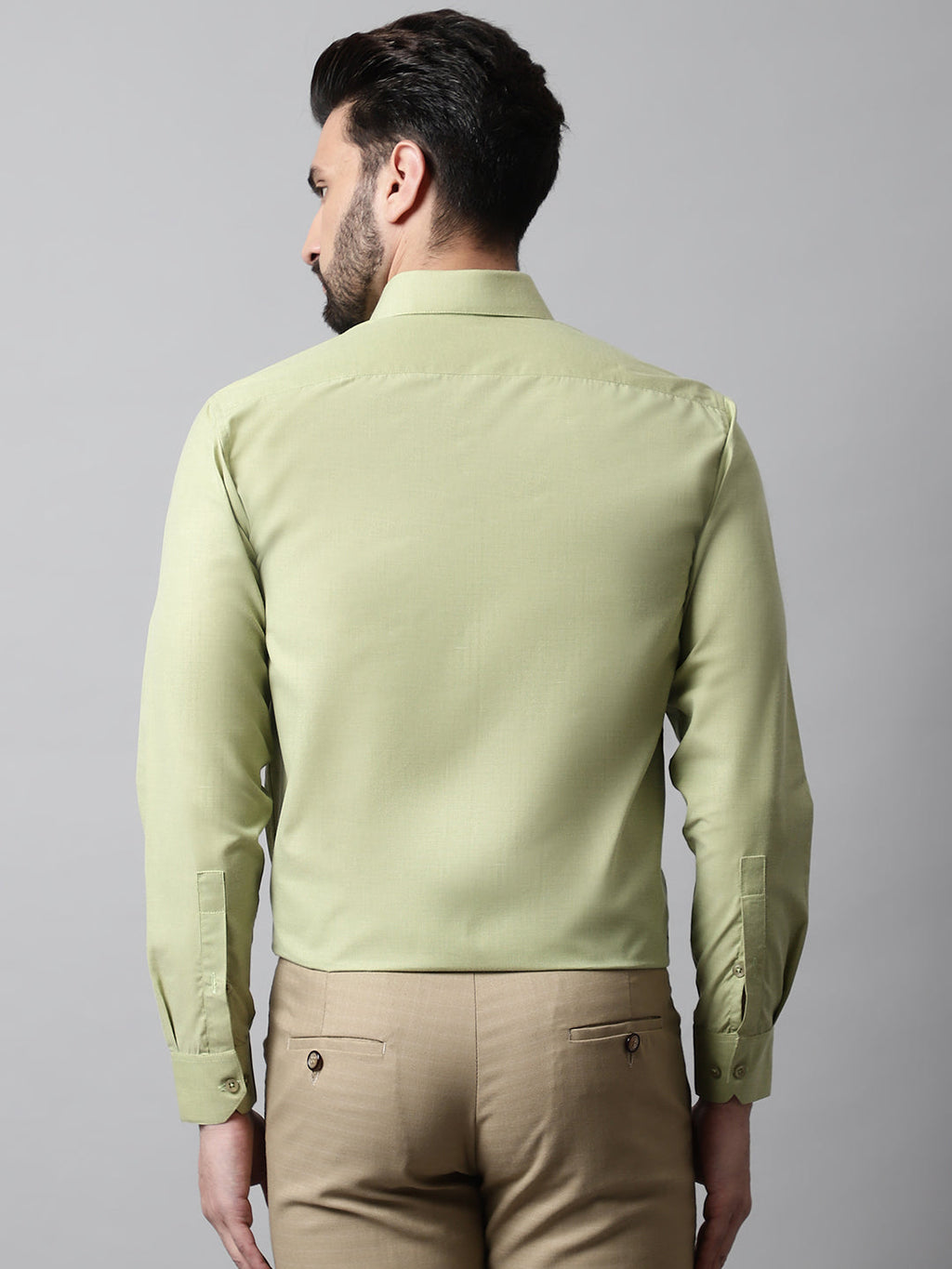 Jainish Men's Pista Green Classic Slim Fit Solid Formal Shirt | Grocsy