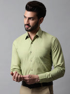 Jainish Men's Pista Green Classic Slim Fit Solid Formal Shirt | Grocsy
