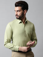 Jainish Men's Pista Green Classic Slim Fit Solid Formal Shirt | Grocsy