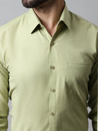 Jainish Men's Pista Green Classic Slim Fit Solid Formal Shirt | Grocsy