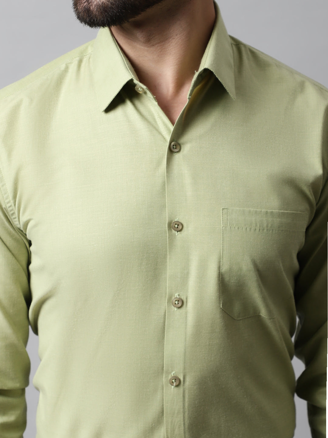 Jainish Men's Pista Green Classic Slim Fit Solid Formal Shirt | Grocsy