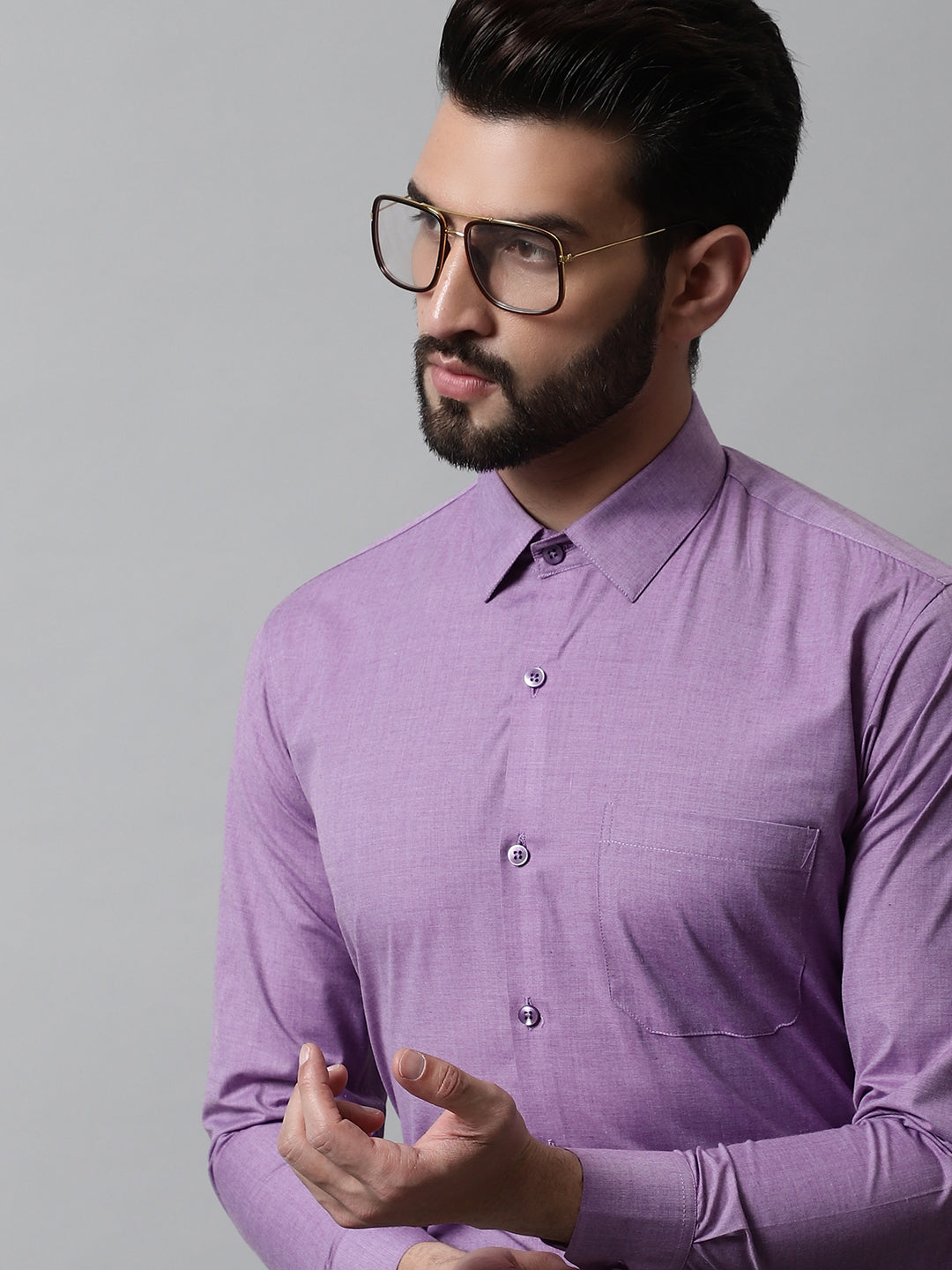 Jainish Men's Purple Classic Slim Fit Solid Formal Shirt | Grocsy