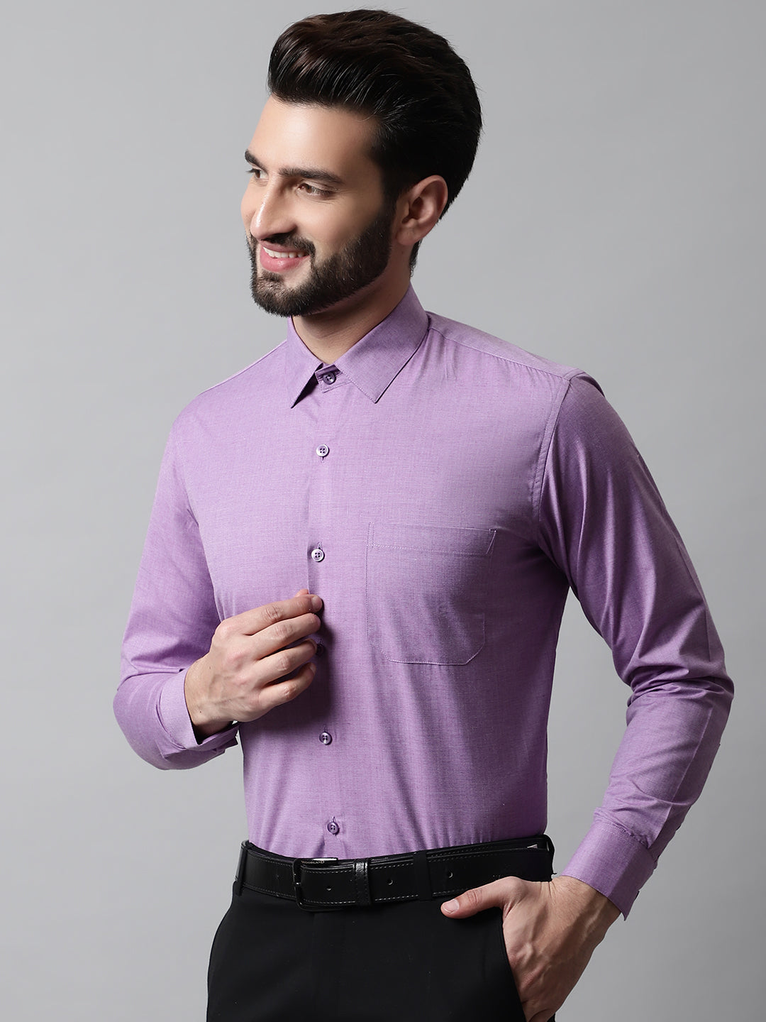 Jainish Men's Purple Classic Slim Fit Solid Formal Shirt | Grocsy