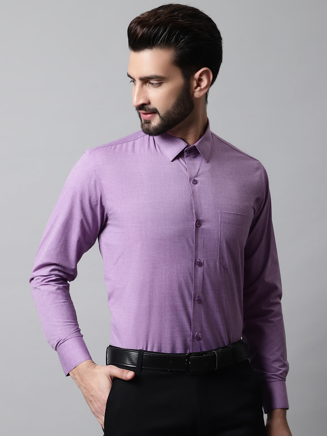 Jainish Men's Purple Classic Slim Fit Solid Formal Shirt | Grocsy