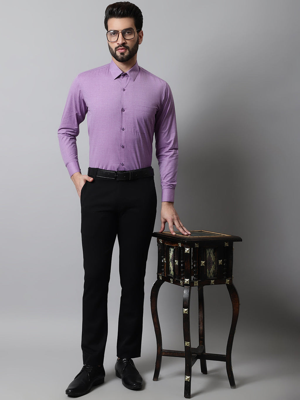 Jainish Men's Purple Classic Slim Fit Solid Formal Shirt | Grocsy