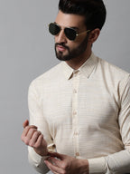 Jainish Men's Cream Cotton Classic Formal Shirt | Grocsy