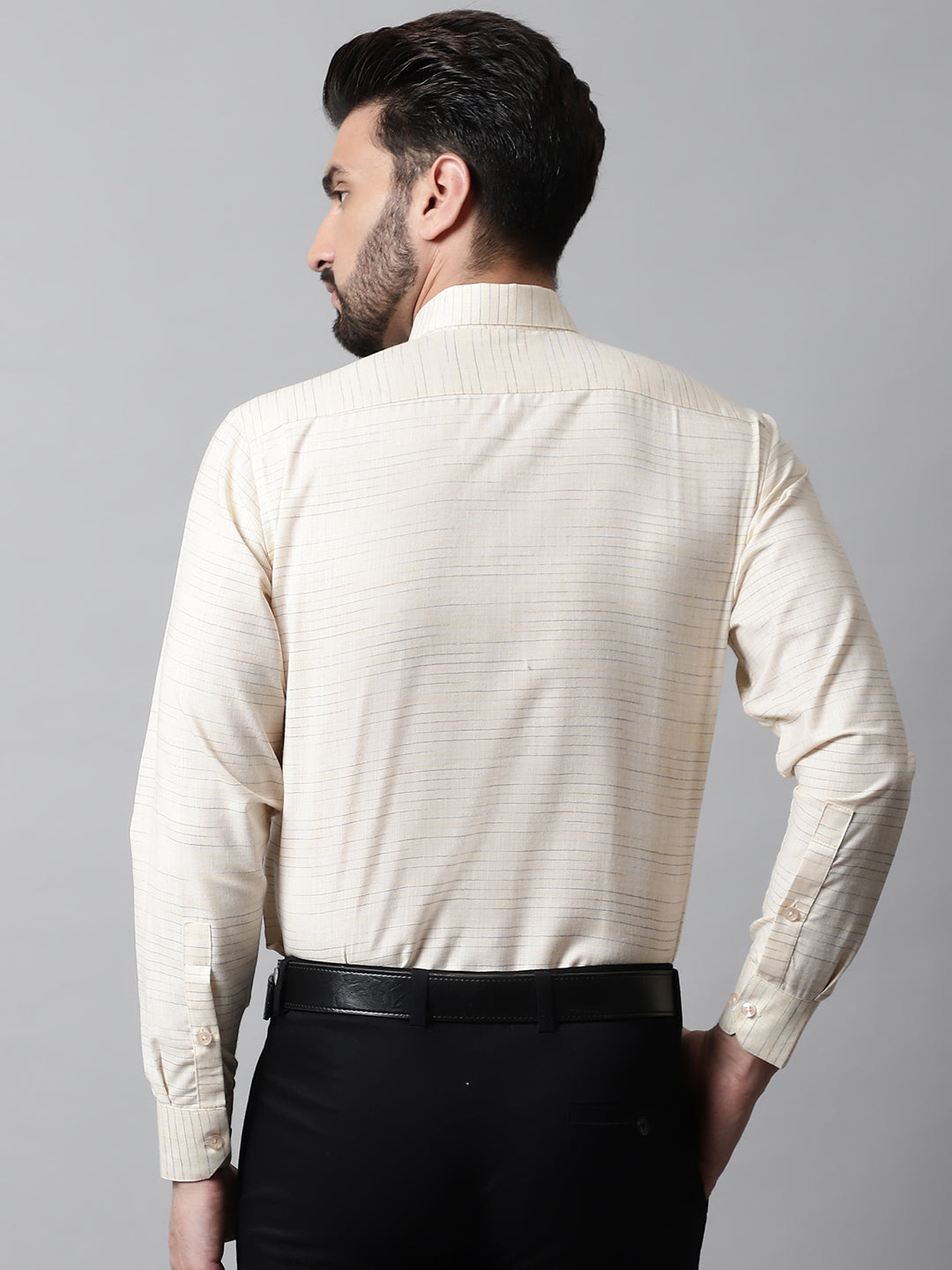 Jainish Men's Cream Cotton Classic Formal Shirt | Grocsy