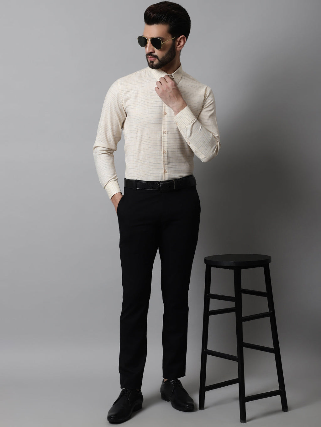 Jainish Men's Cream Cotton Classic Formal Shirt | Grocsy