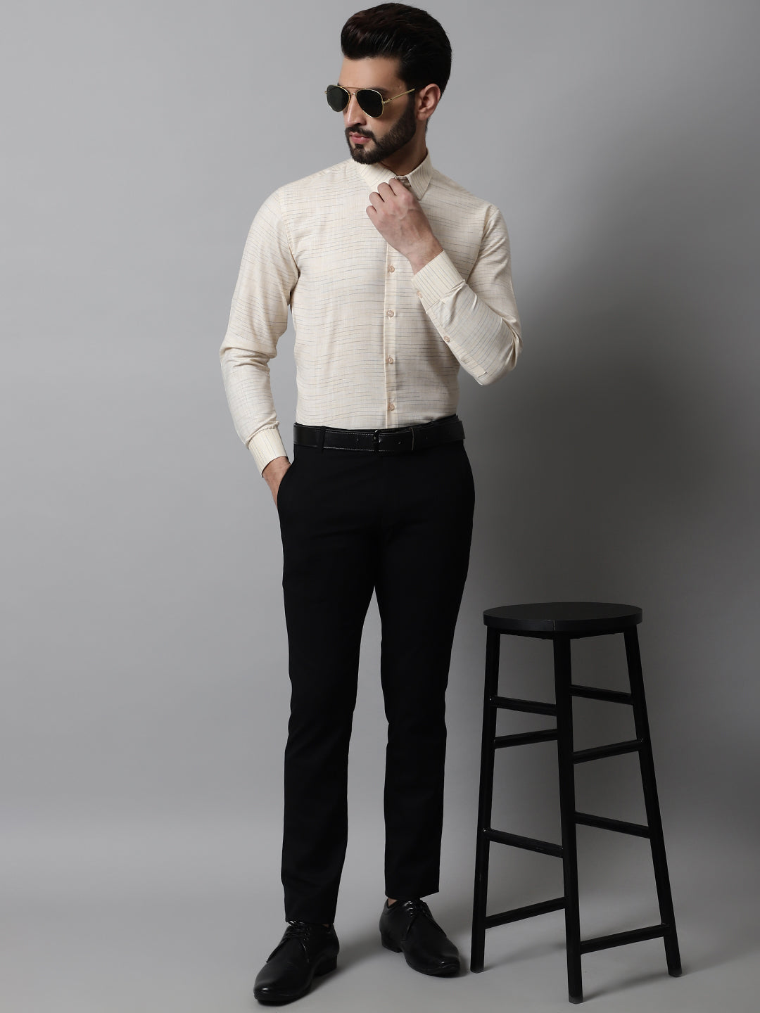 Jainish Men's Cream Cotton Classic Formal Shirt | Grocsy