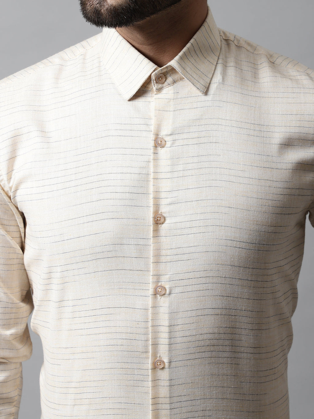 Jainish Men's Cream Cotton Classic Formal Shirt | Grocsy