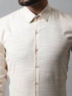 Jainish Men's Cream Cotton Classic Formal Shirt | Grocsy
