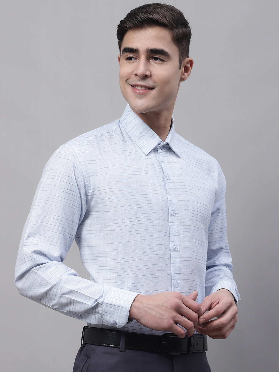 Jainish Men's Light-Grey Cotton Classic Formal Shirt | Grocsy