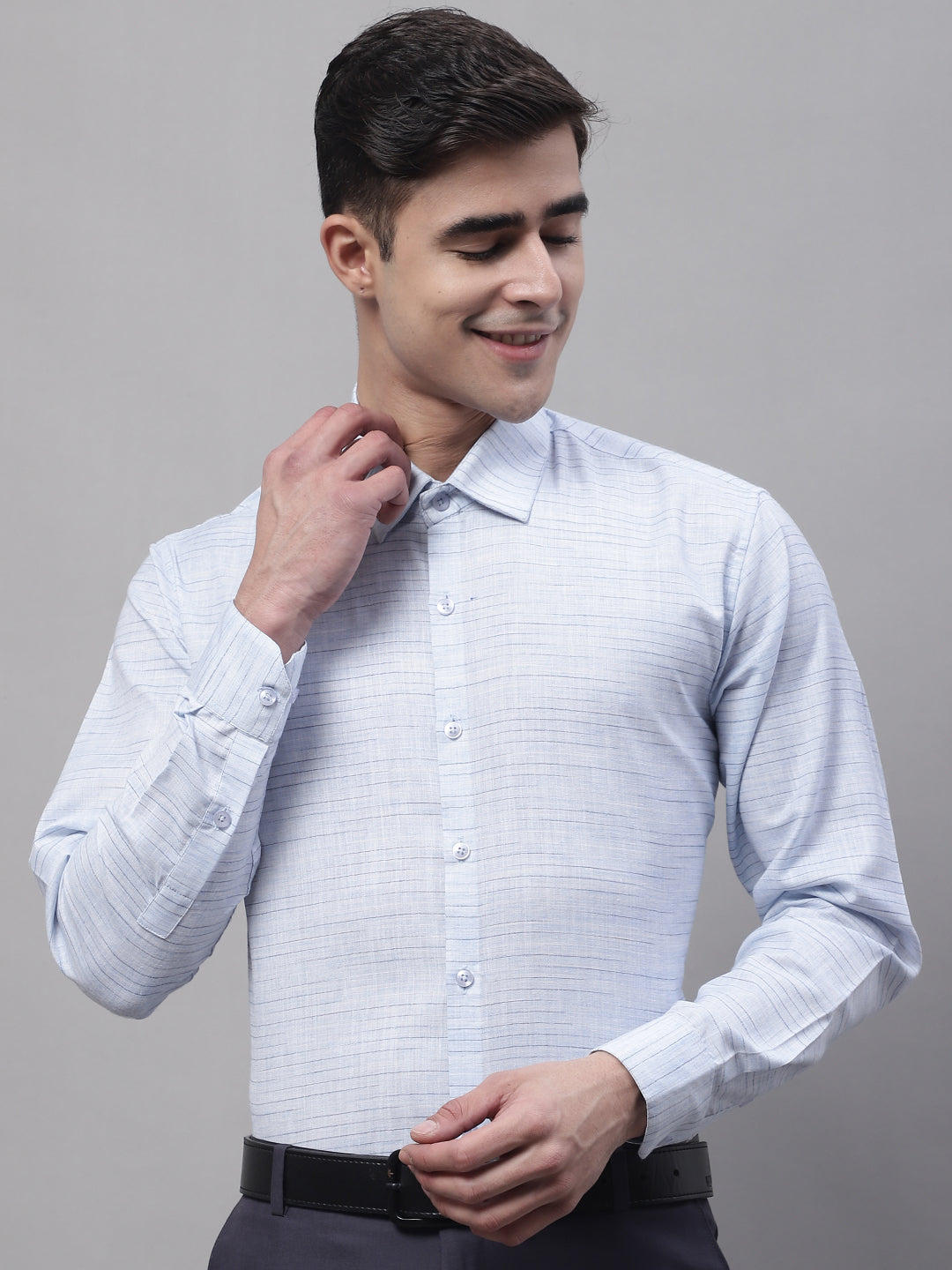 Jainish Men's Light-Grey Cotton Classic Formal Shirt | Grocsy