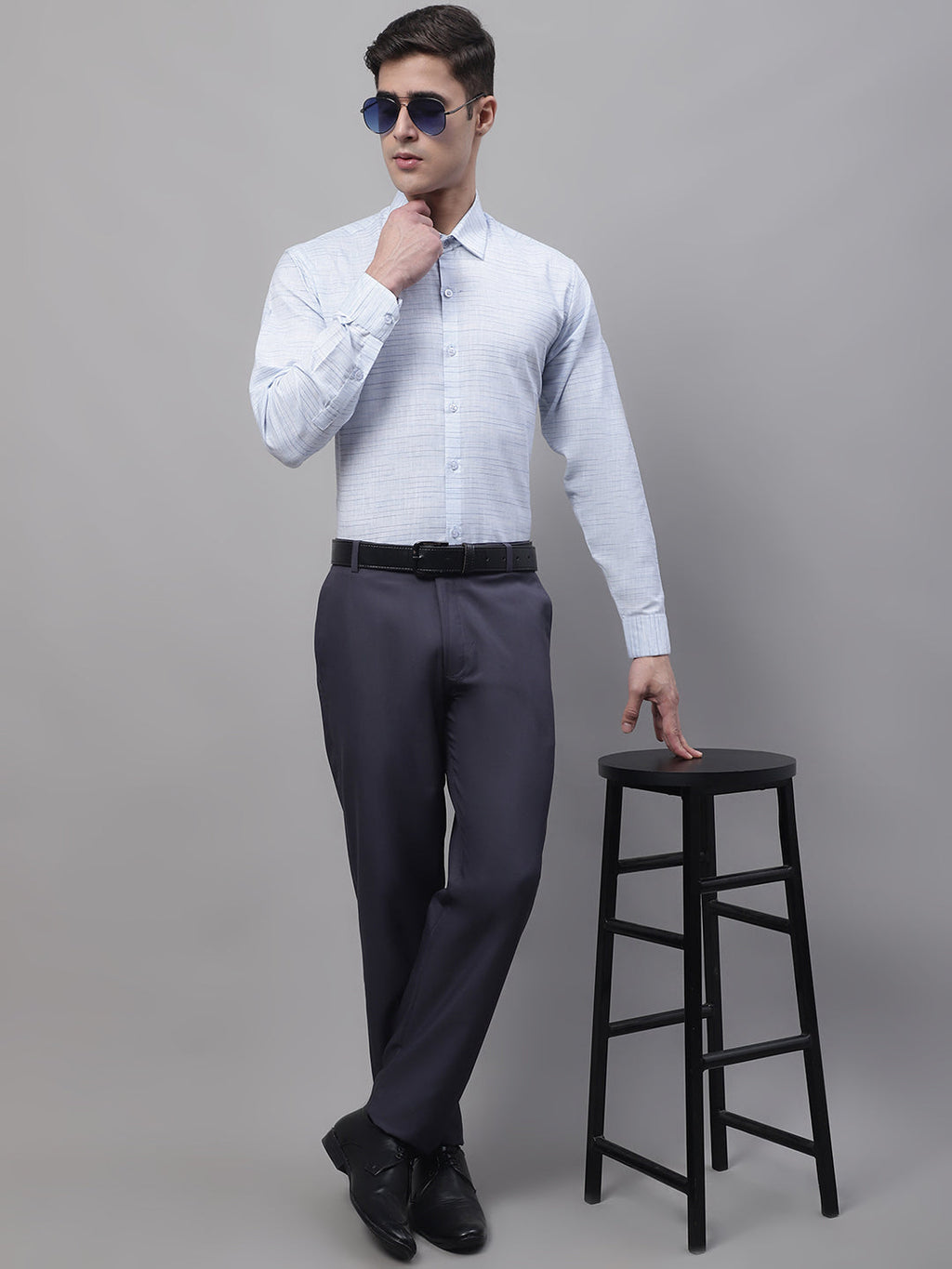 Jainish Men's Light-Grey Cotton Classic Formal Shirt | Grocsy
