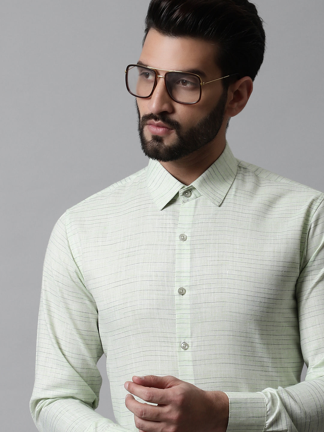 Jainish Men's Light-Green Cotton Classic Formal Shirt | Grocsy