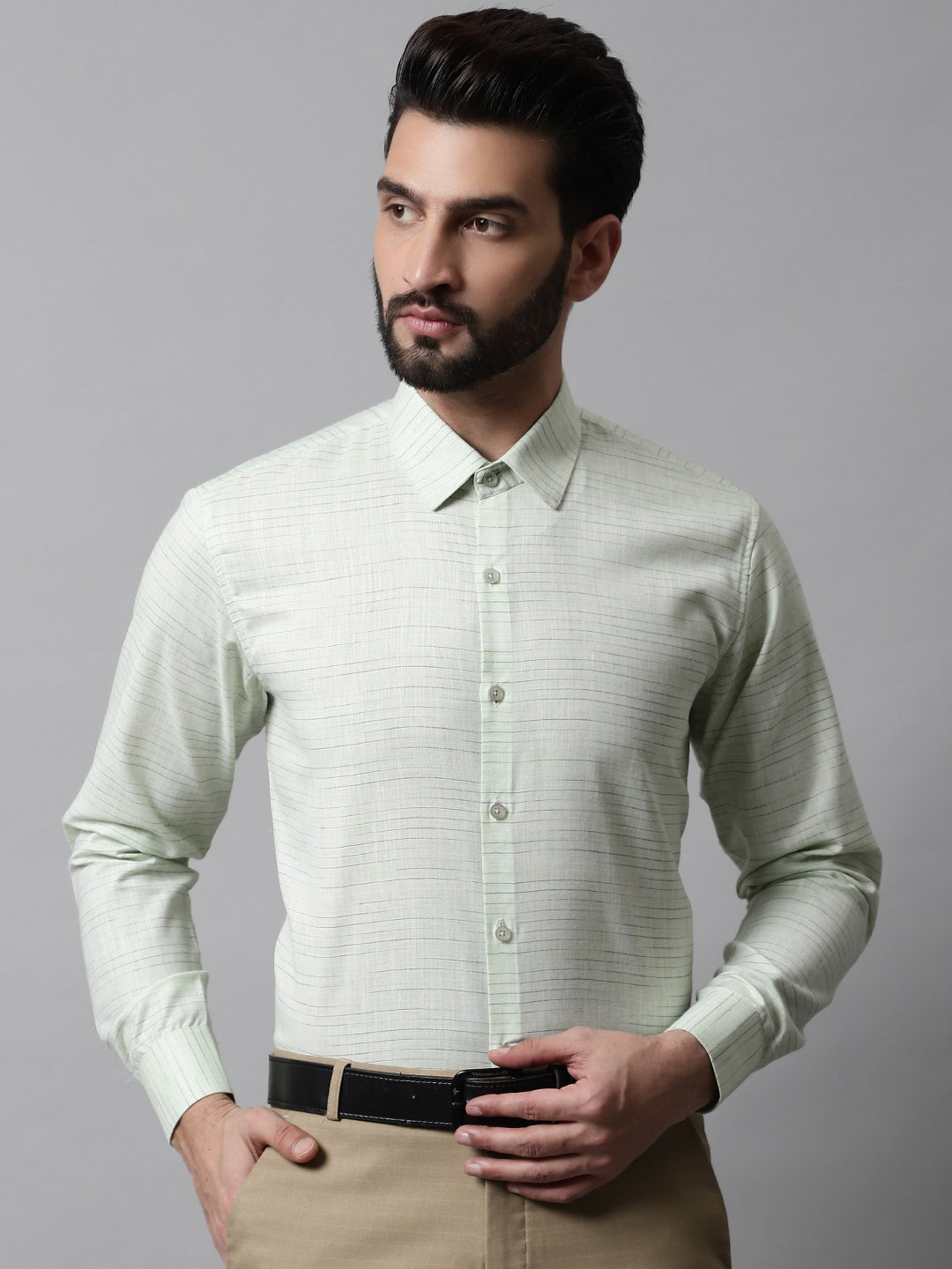 Jainish Men's Light-Green Cotton Classic Formal Shirt | Grocsy
