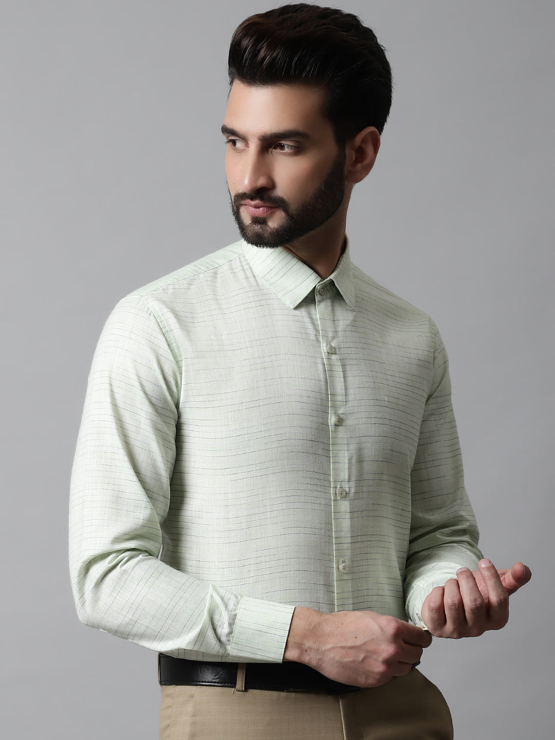 Jainish Men's Light-Green Cotton Classic Formal Shirt | Grocsy