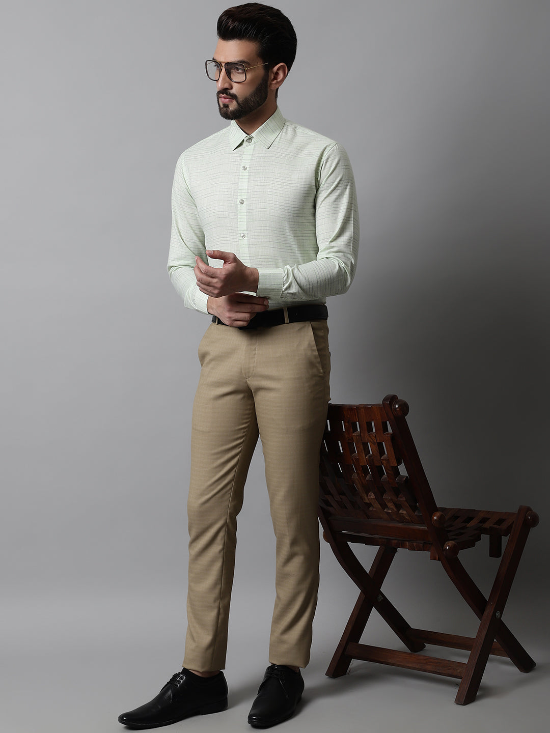 Jainish Men's Light-Green Cotton Classic Formal Shirt | Grocsy