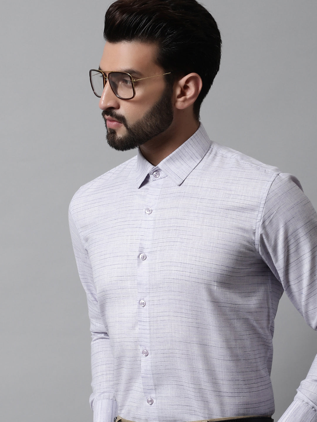 Jainish Men's Light-Purple Cotton Classic Formal Shirt | Grocsy