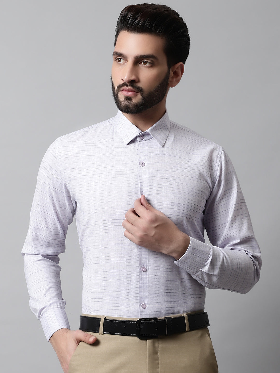 Jainish Men's Light-Purple Cotton Classic Formal Shirt | Grocsy