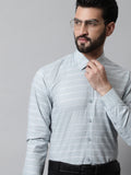 Jainish Men's Grey Classic Striped Formal Cotton Shirt | Grocsy