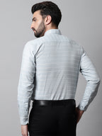 Jainish Men's Grey Classic Striped Formal Cotton Shirt | Grocsy