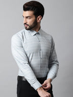 Jainish Men's Grey Classic Striped Formal Cotton Shirt | Grocsy