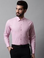 Jainish Men's Pink Classic Striped Formal Cotton Shirt | Grocsy