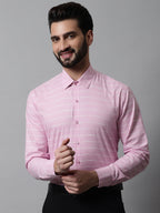 Jainish Men's Pink Classic Striped Formal Cotton Shirt | Grocsy