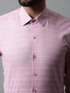 Jainish Men's Pink Classic Striped Formal Cotton Shirt | Grocsy