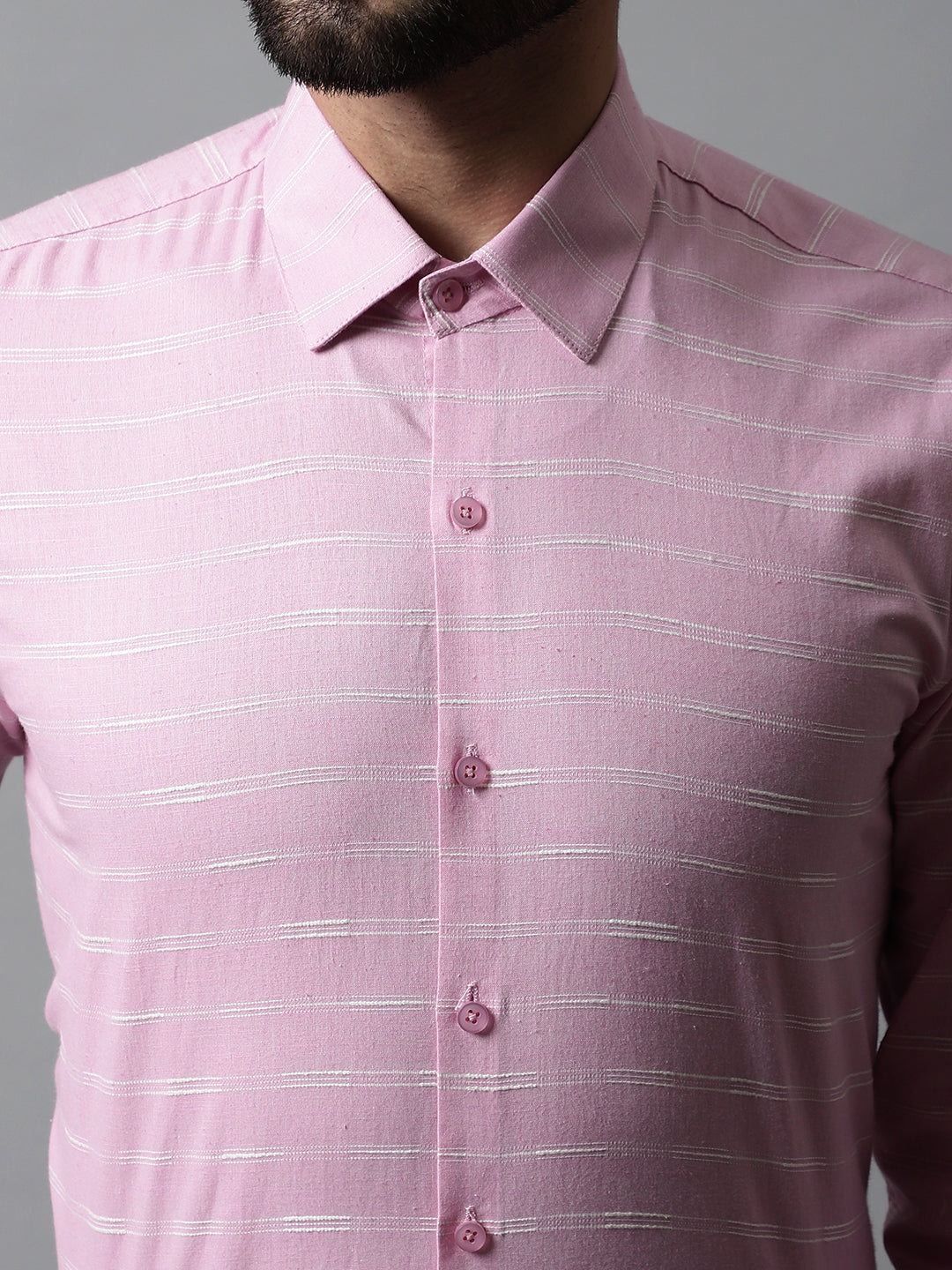Jainish Men's Pink Classic Striped Formal Cotton Shirt | Grocsy
