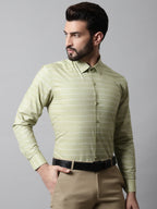 Jainish Men's Pista Green Classic Striped Formal Cotton Shirt | Grocsy