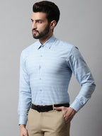 Jainish Men's Sky Blue Classic Striped Formal Cotton Shirt | Grocsy