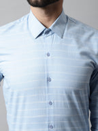 Jainish Men's Sky Blue Classic Striped Formal Cotton Shirt | Grocsy