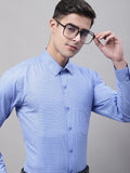 Jainish Men's Blue Micro Checked Formal Shirt | Grocsy