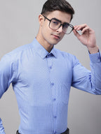 Jainish Men's Blue Micro Checked Formal Shirt | Grocsy
