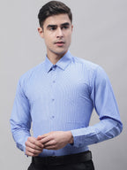 Jainish Men's Blue Micro Checked Formal Shirt | Grocsy