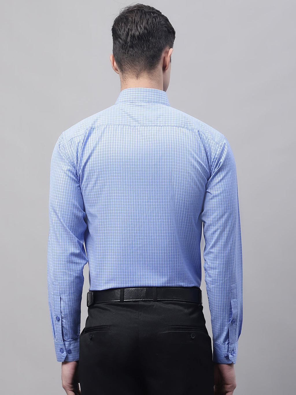Jainish Men's Blue Micro Checked Formal Shirt | Grocsy