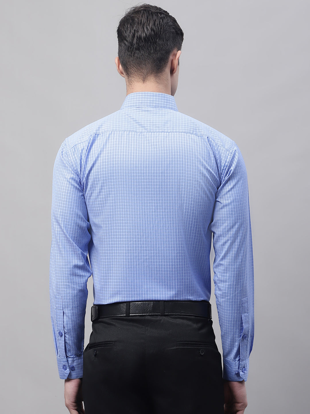 Jainish Men's Blue Micro Checked Formal Shirt | Grocsy