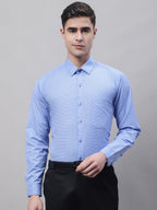 Jainish Men's Blue Micro Checked Formal Shirt | Grocsy