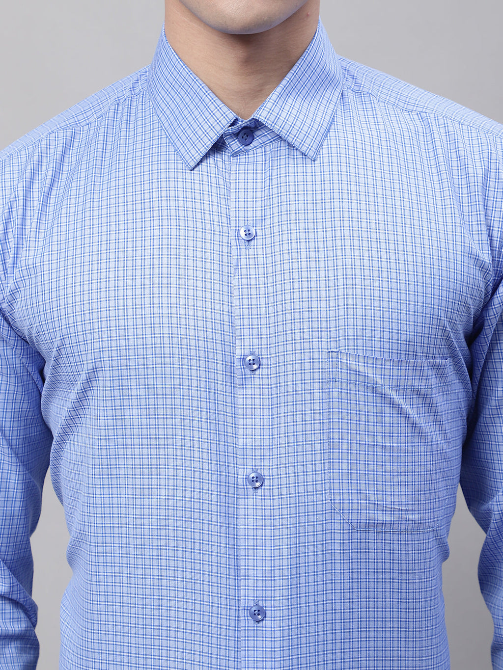 Jainish Men's Blue Micro Checked Formal Shirt | Grocsy