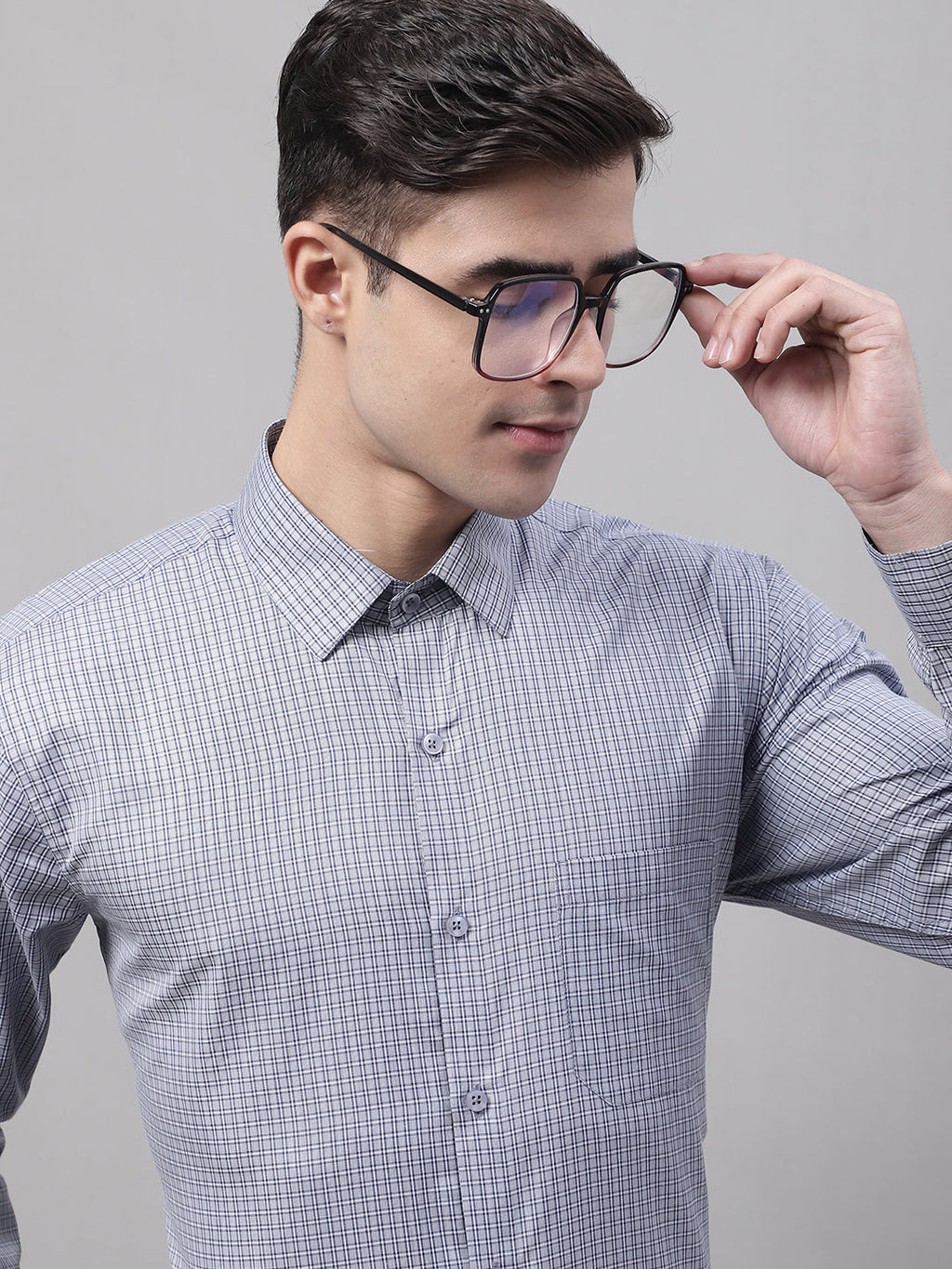 Jainish Men's Grey Micro Checked Formal Shirt | Grocsy