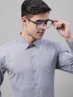 Jainish Men's Grey Micro Checked Formal Shirt | Grocsy
