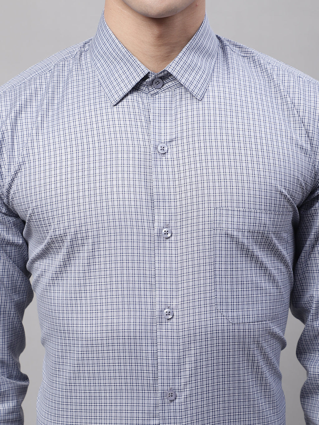Jainish Men's Grey Micro Checked Formal Shirt | Grocsy